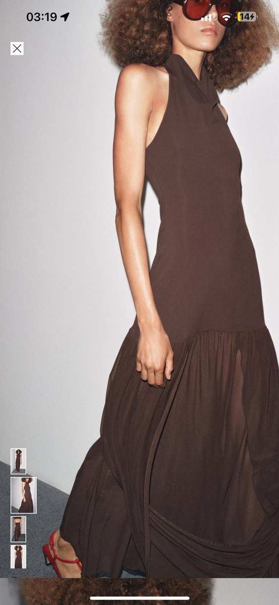 Zara Kahverengi Halter yaka Uzun Elbise - Görsel 2