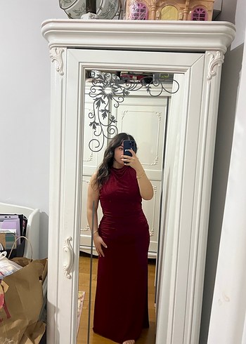 Zara Bordo drapeli Dökümlü Uzun Elbise - Görsel 4