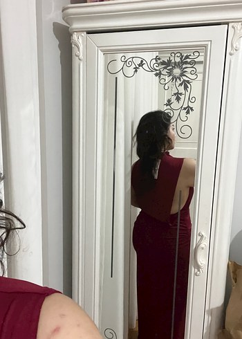 Zara Bordo drapeli Dökümlü Uzun Elbise - Görsel 5