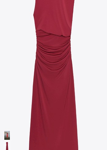 Zara Bordo drapeli Dökümlü Uzun Elbise - Görsel 2