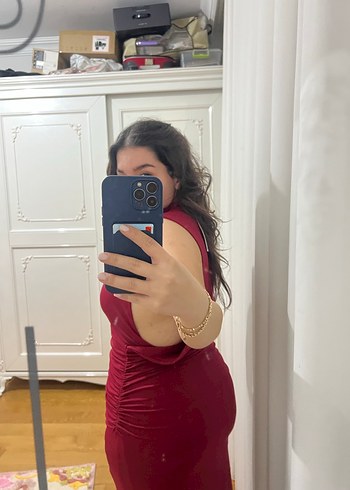 Zara Bordo drapeli Dökümlü Uzun Elbise - Görsel 6