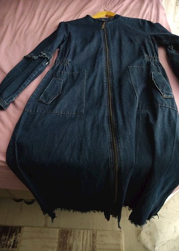 Kadın Lacivert Uzun Denim Ceket - Görsel 3