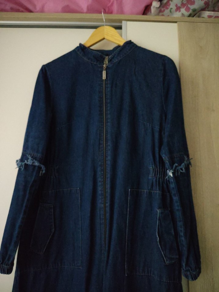 Kadın Lacivert Uzun Denim Ceket - Görsel 2