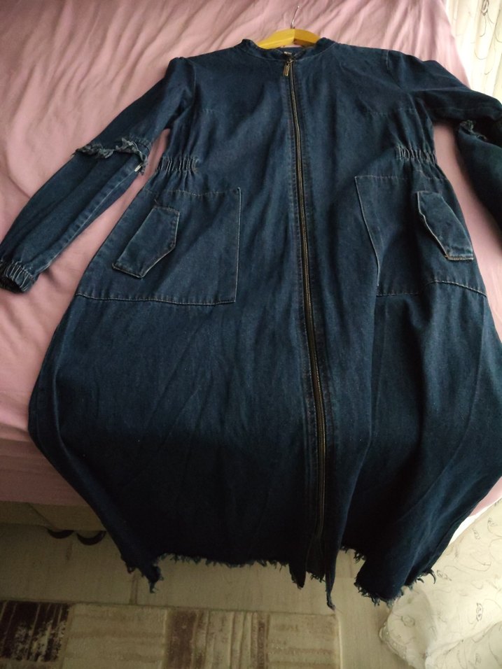 Kadın Lacivert Uzun Denim Ceket - Görsel 3