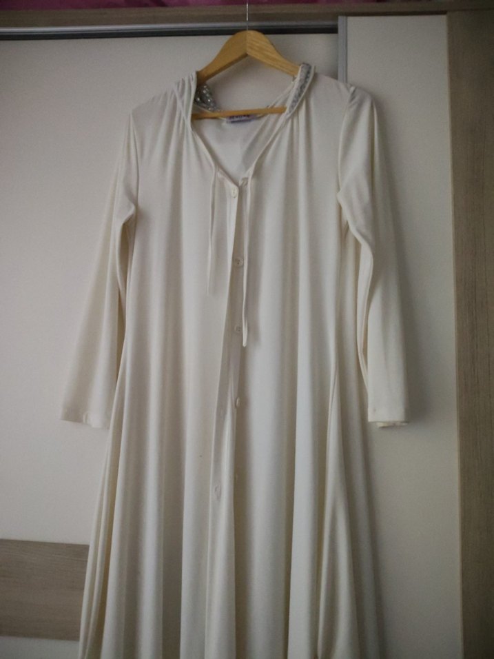 Uzun Kollu Beyaz Bohem Kadın Sabahlık - Görsel 2