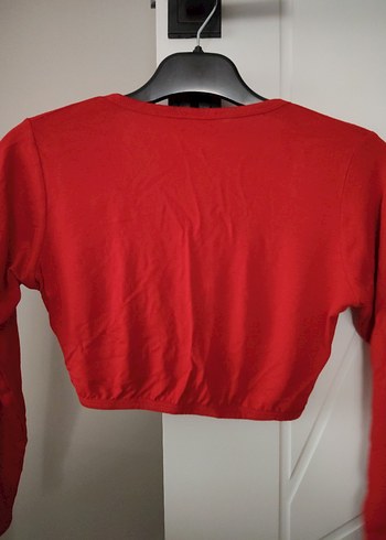 Kız Çocuk Kırmızı V Yakalı Uzun Kollu Bolero - Görsel 3