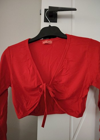 Kız Çocuk Kırmızı V Yakalı Uzun Kollu Bolero - Görsel 2