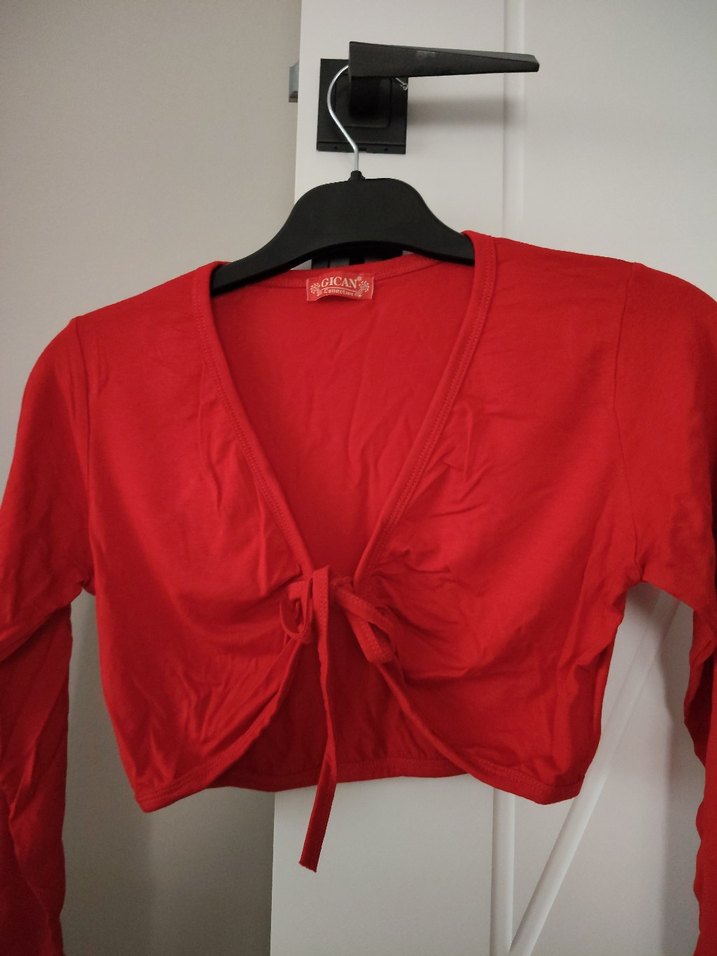 Kız Çocuk Kırmızı V Yakalı Uzun Kollu Bolero - Görsel 2