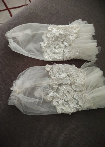 Dantel Detaylı Beyaz Vintage Gelin kolluk - Görsel 2