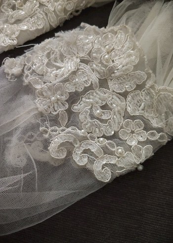 Dantel Detaylı Beyaz Vintage Gelin kolluk - Görsel 3
