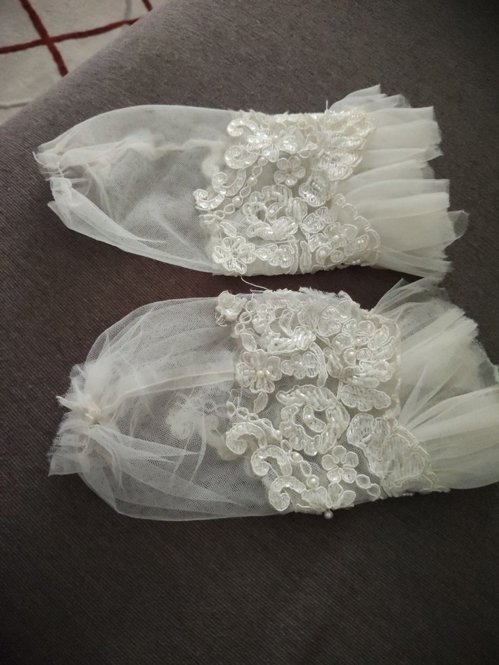 Dantel Detaylı Beyaz Vintage Gelin kolluk - Görsel 2