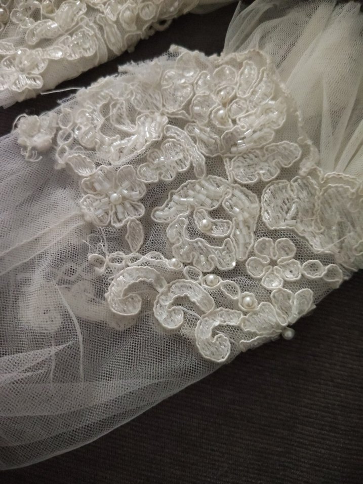 Dantel Detaylı Beyaz Vintage Gelin kolluk - Görsel 3