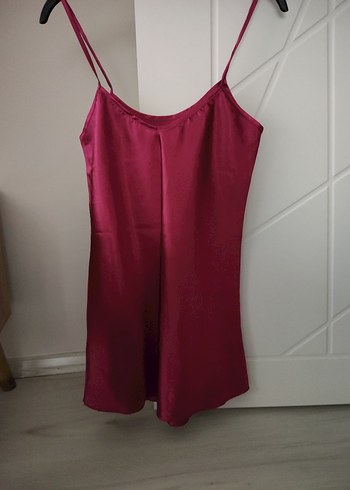 Bordo Parlak Midi İp Askılı Kadın Gecelik - Görsel 3