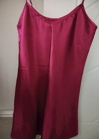 Bordo Parlak Midi İp Askılı Kadın Gecelik - Görsel 2