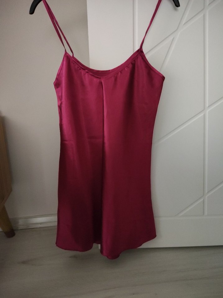 Bordo Parlak Midi İp Askılı Kadın Gecelik - Görsel 3