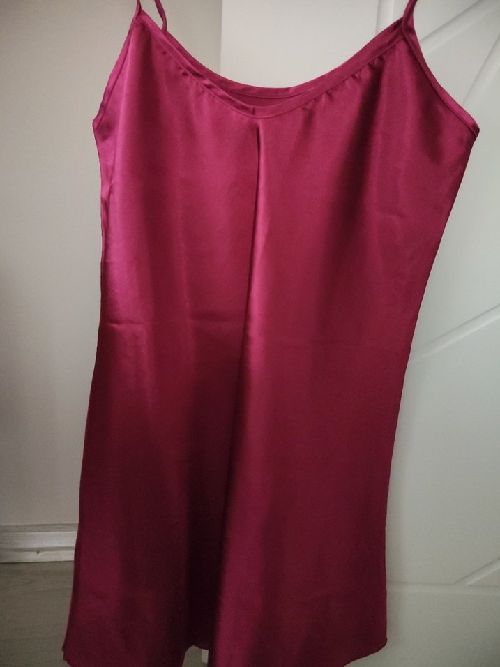 Bordo Parlak Midi İp Askılı Kadın Gecelik - Görsel 2