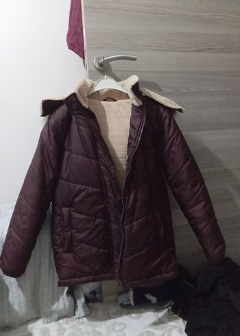 m Beden bordo Renk Kadın Kışlık Suni Kürklü Mont