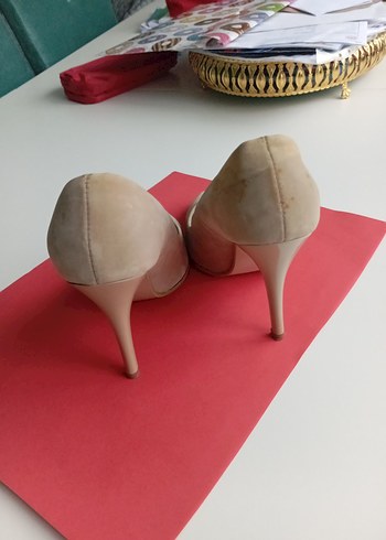 Bej Süet Stiletto Topuklu Kadın Ayakkabı - Görsel 3