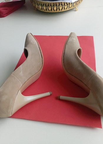 Bej Süet Stiletto Topuklu Kadın Ayakkabı - Görsel 6