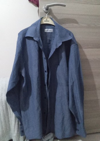 Mavi Keten Erkek Gömlek - Görsel 2