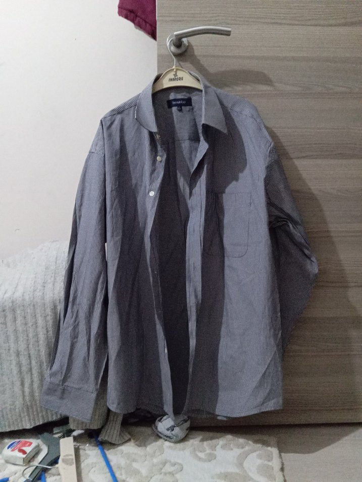 Gri Çizgili Kısa Kollu Erkek Gömlek - Görsel 2