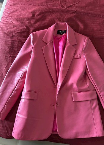 Pembe Deri Kadın Blazer Ceket