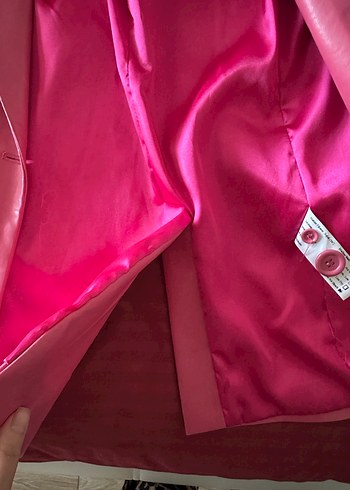 38 Beden pembe Renk Pembe Deri Kadın Blazer Ceket