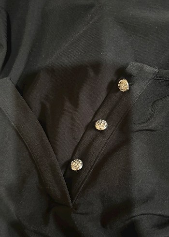 Düğmeli Siyah V Yaka Midi Elbise - Görsel 6