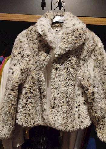 Leopar Desenli Gri Suni Kürk Ceket