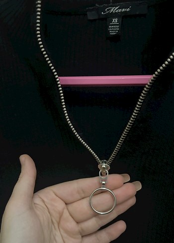 Siyah Süet Görünümlü Yarım Fermuarlı Triko - Görsel 2