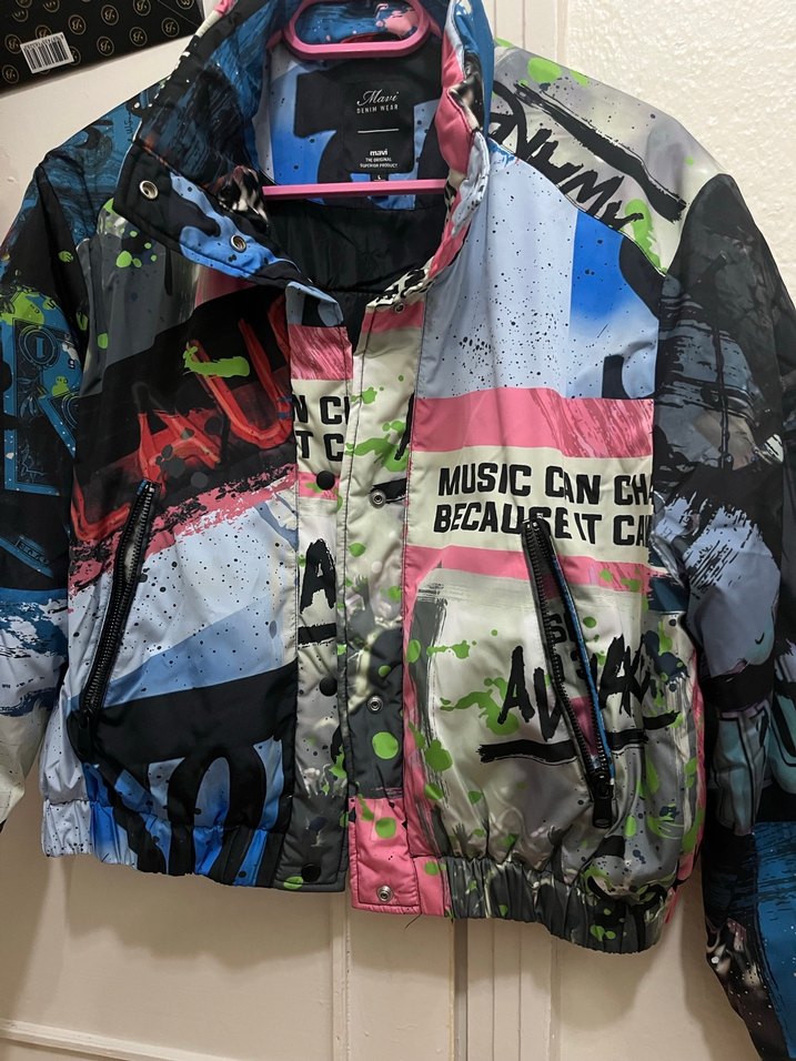 Çok Renkli Baskılı Mini Streetwear Kadın Ceket - Görsel 2