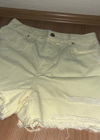 açık sarı Renk Mini Kadın Kot Şort - Görsel 2