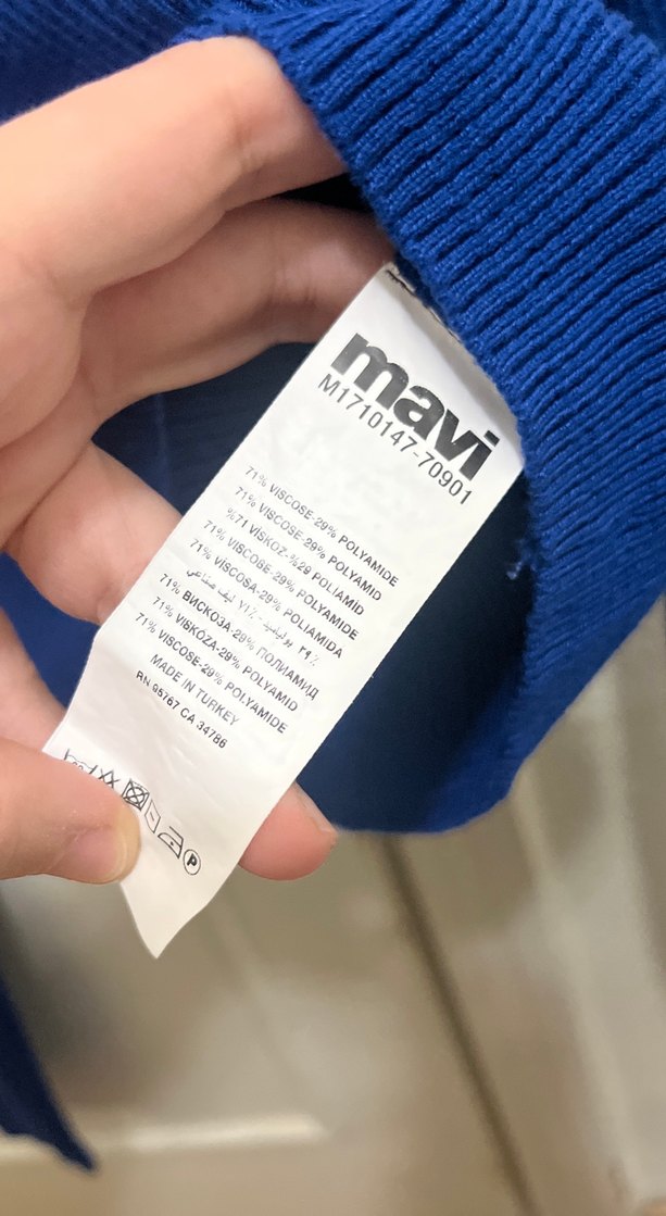 Kadın Mavi Triko Bisiklet Yaka Kazak - Görsel 3