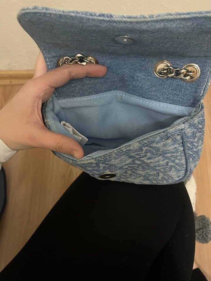 Zincir Detaylı Mavi Denim Kadın Çanta - Görsel 5