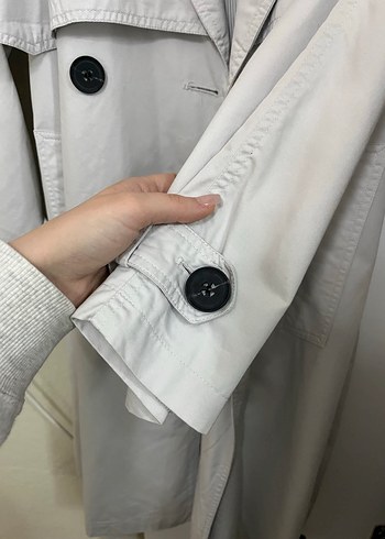 Gri Kemerli Uzun Kadın Trençkot - Görsel 6