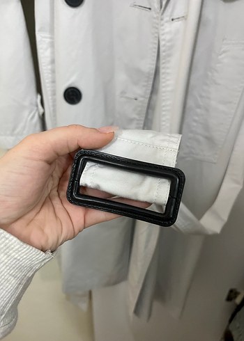 Gri Kemerli Uzun Kadın Trençkot - Görsel 5