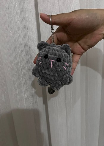 Gri kedi anahtarlık çanta süsü