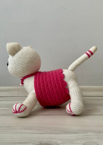  Beden Örgü Pembe Leopar Desenli Peluş Oyuncak