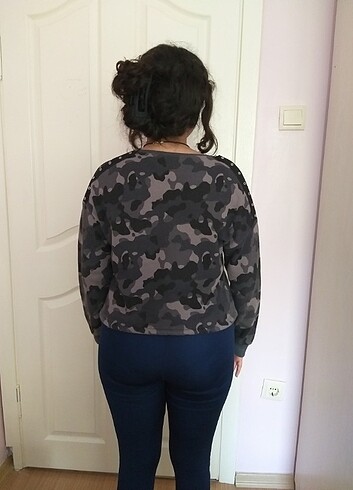 Pink poem gri kamuflaj #sweatshirt  - Görsel 5