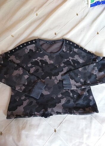 Pink poem gri kamuflaj #sweatshirt  - Görsel 10