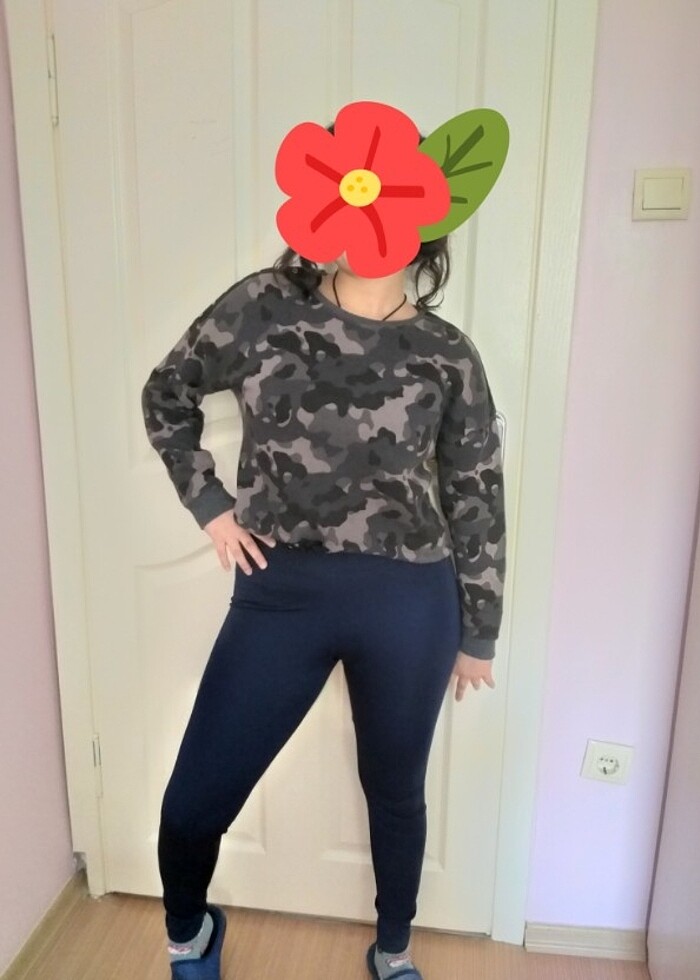 Pink poem gri kamuflaj #sweatshirt  - Görsel 4