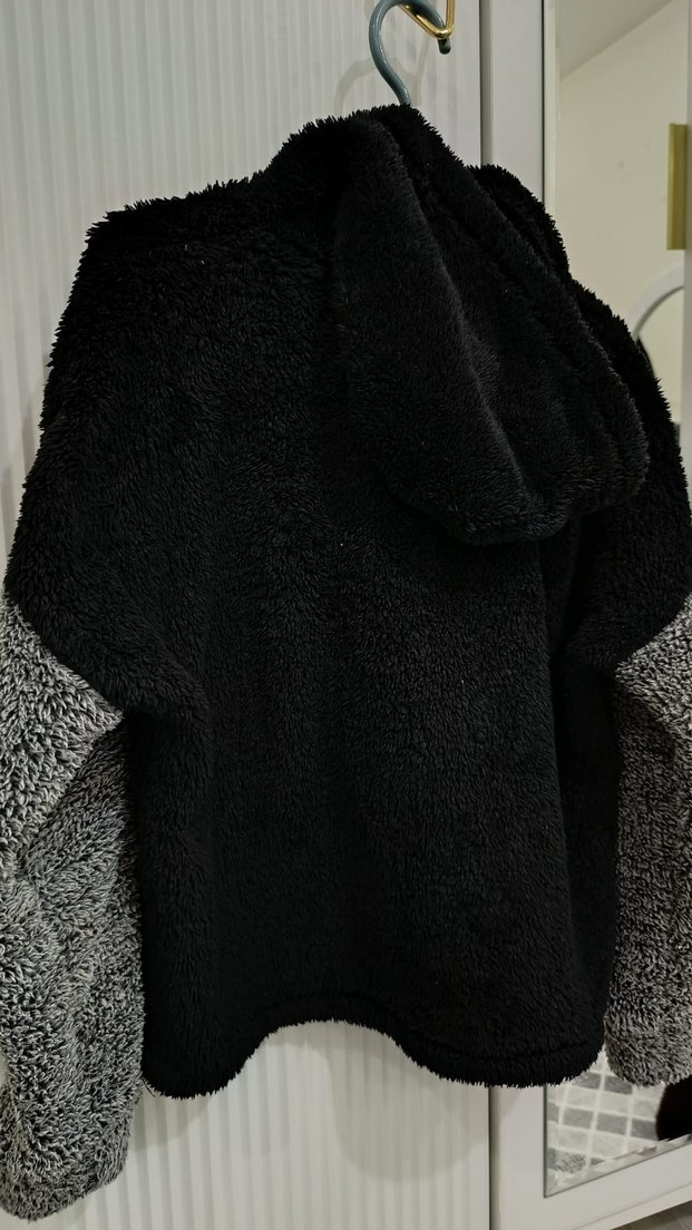 Gri Siyah Uzun Kollu Peluş Sweatshirt - Görsel 2