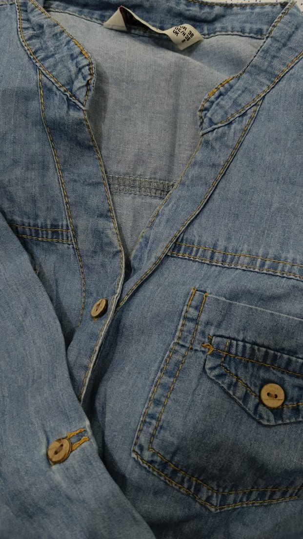 Düğmeli Uzun Kollu Kot Elbise koton elbise LCWaikiki Trendyol - Görsel 3