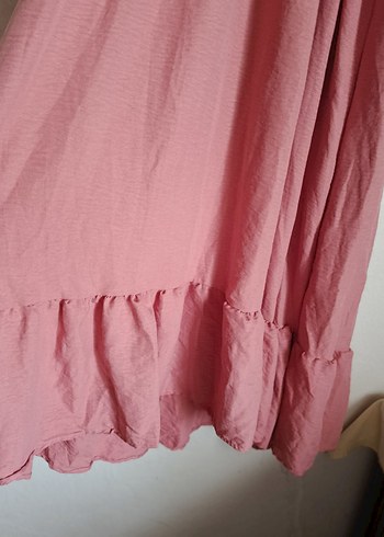 Pembe Keten Uzun Kolu Fırfırlı Elbise LC Waikiki elbise DeFacto - Görsel 6