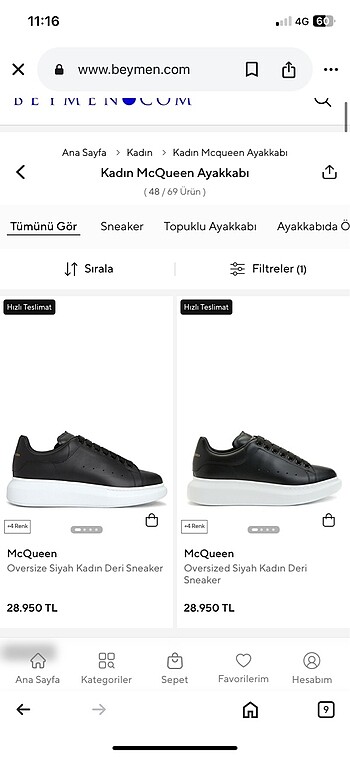 38 Beden siyah Renk Beymen Mcqueen Ayakkabı