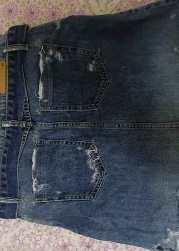 Kadın Koyu Mavi Yırtık Kot etek - Görsel 3