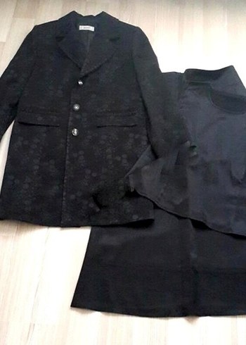 Siyah Kadın JAKAR BROKAR CEKET SATEN ETEK BLUZ 3LÜ TAKIM ELBİSE - Görsel 4