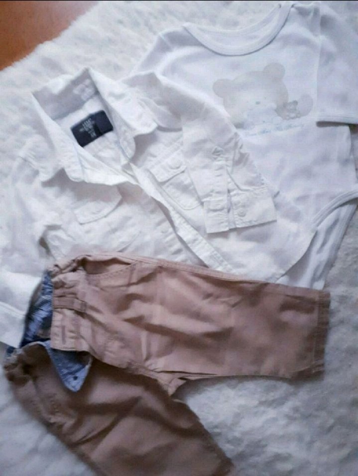 H&M BABY keten gömlek pantolon badi 3lü bebek takım 2 6 ay - Görsel 3
