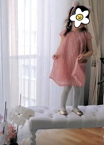 H&M Pembe Piliseli Kız Elbise YILDIZ SİM BASKI