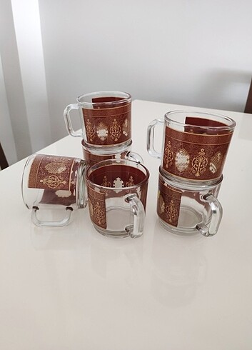 Retro desenli Nescafe çay bardak seti 6 adet kupa 